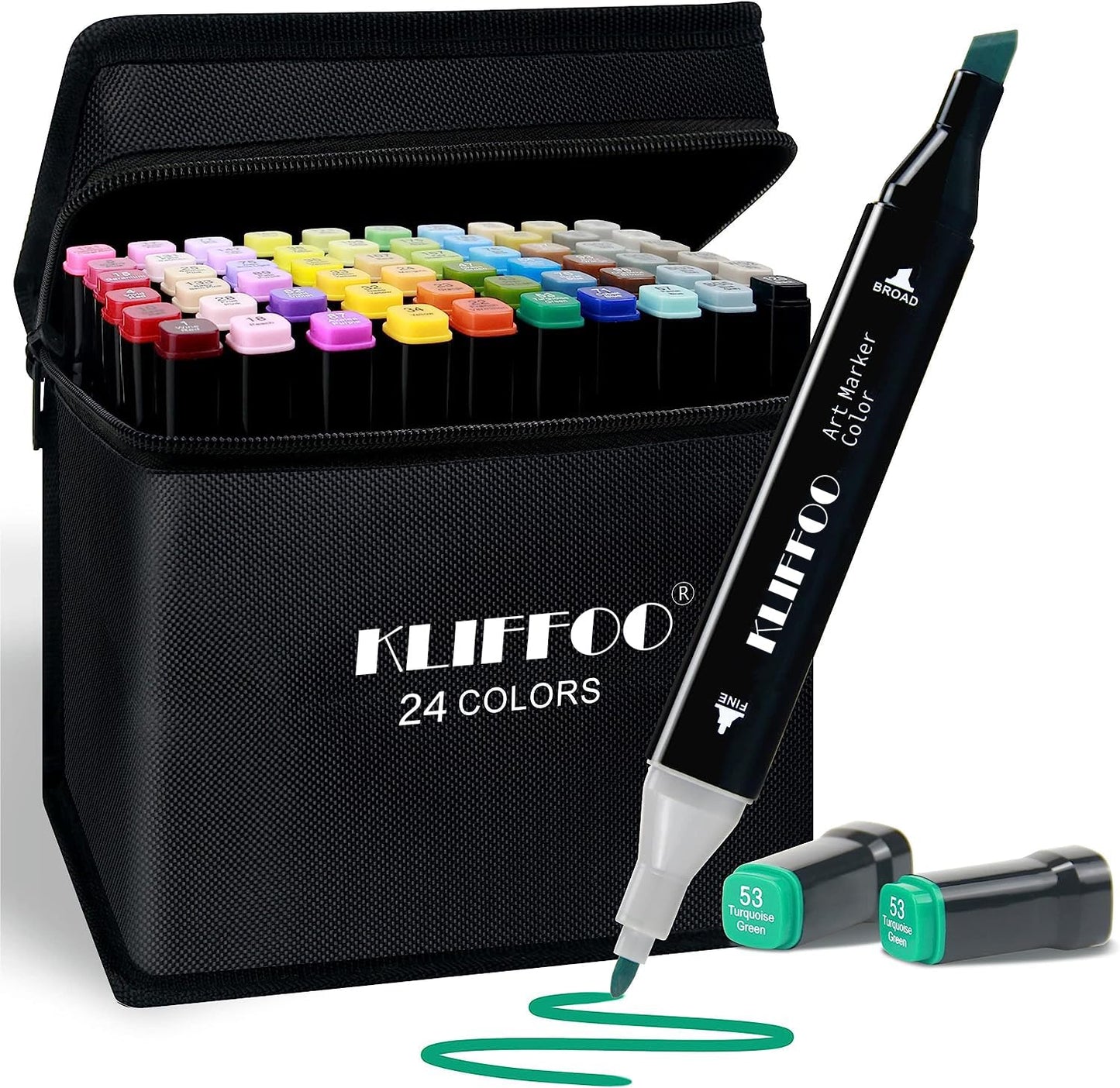 UK-0795 Touch Alcohol Markers 24 Professional Art Set - Double Ended Bendable Alcohol Based Ink Colors with Fine and Chisel Tip. Perfect for Artists