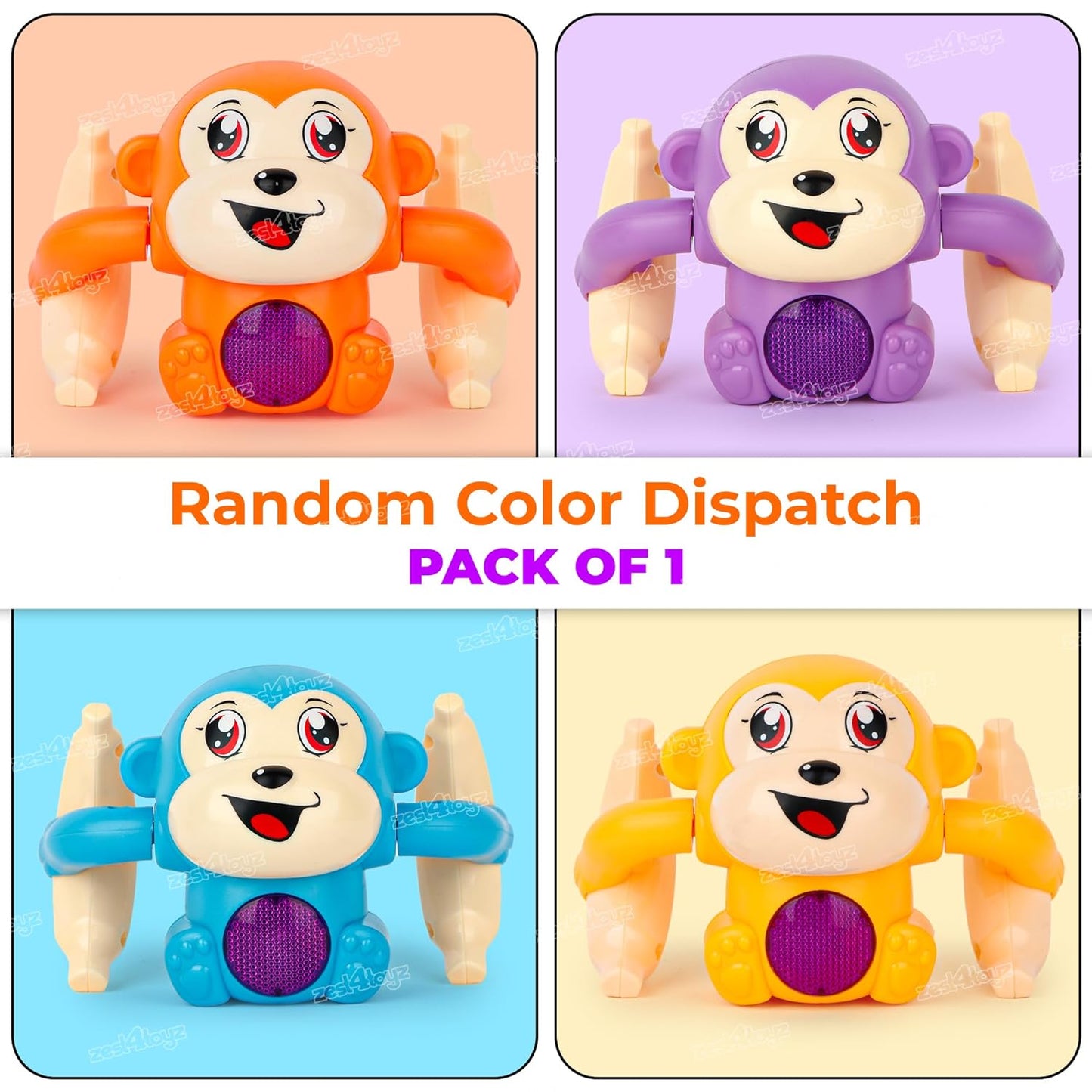 UK-0119 Dancing Monkey Musical Toy for Kids Baby Spinning Rolling Doll Tumble Toy with Voice Control Musical Light and Sound Effects with Sensor, Multicolor