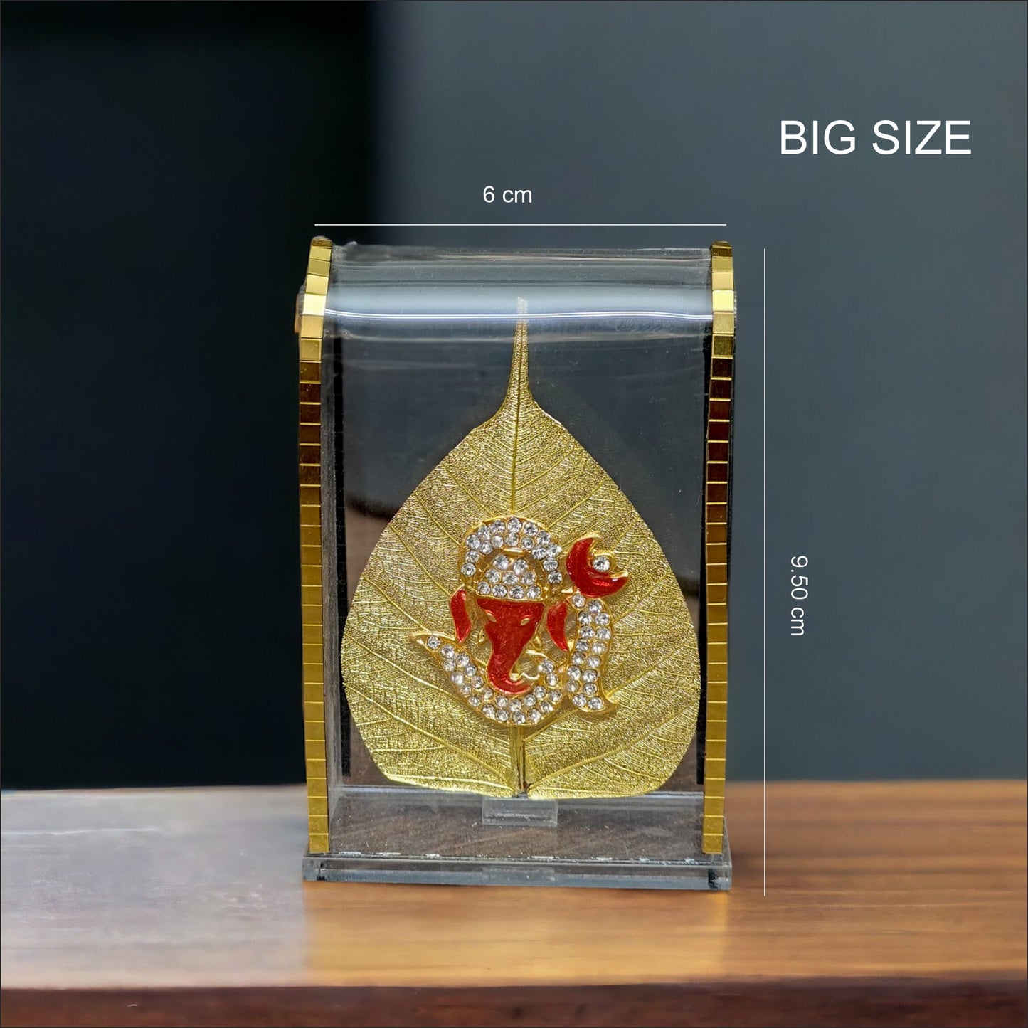UK-0311 Car Dashboard Original pipal leaf with gold plated Idol Golden Lord Hindu Figurine Show peace Murti Idol Statue for office or home (MIX GOD )