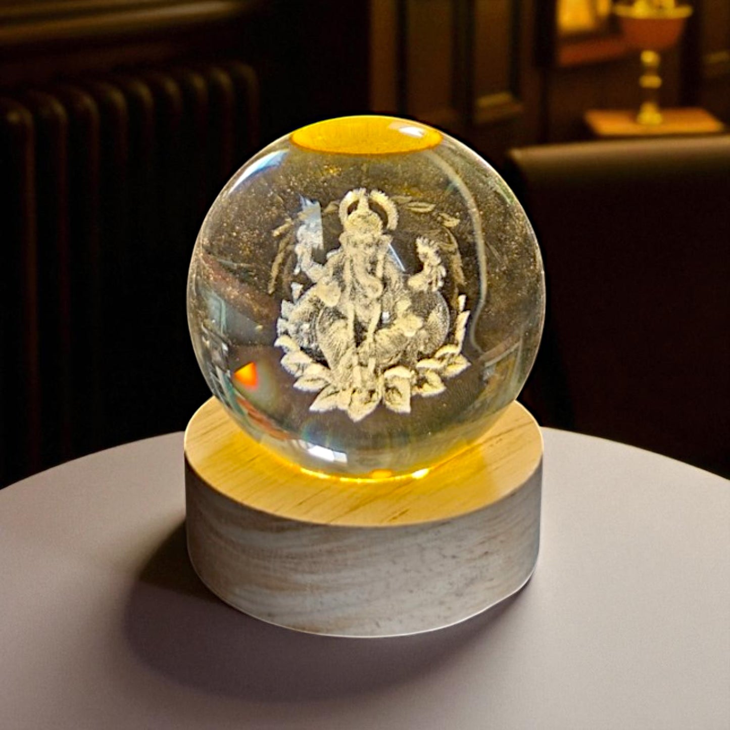 UK-0719 3D Galaxy Crystal Ball Night Lamp,Creative Engraved Crystal Ball Night Light, USB Table LED Wooden Crystal Ball for Home Office Decoration(MIX DESIGN)