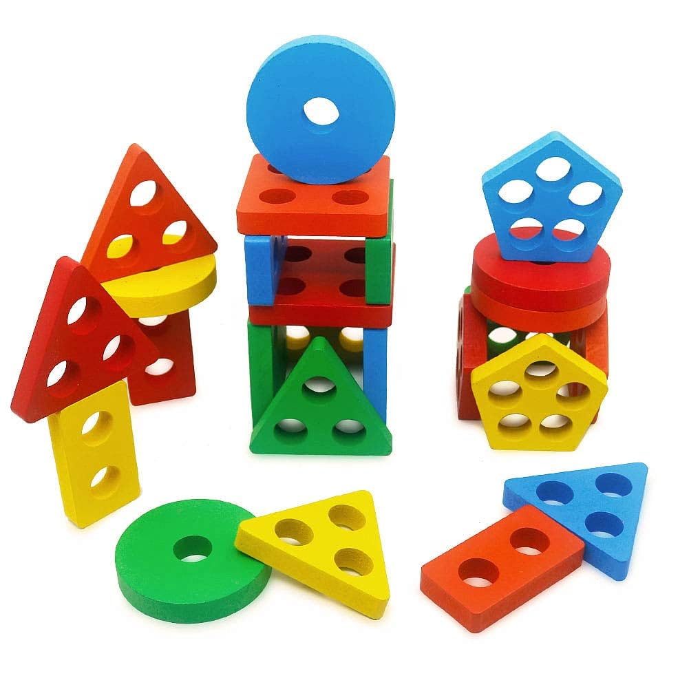 UK-0756 Geometric Brick - 5 Angle Matching Column Blocks for Kids - Preschool Educational Learning Toys