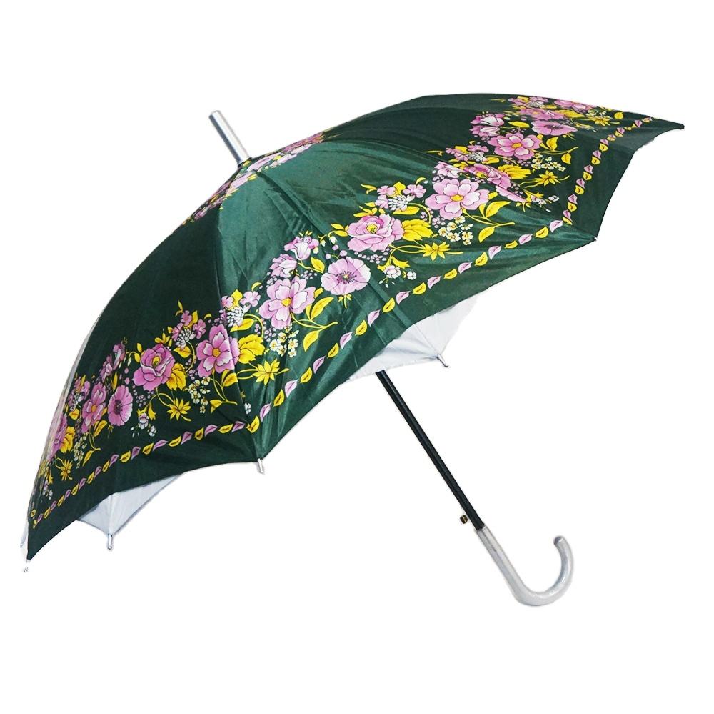 UK-0908 Colorful Flower Pattern Canopy Cross Straight Umbrella