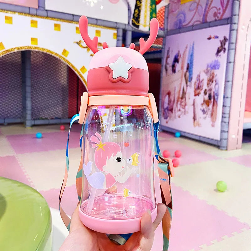 UK-0603 Cute cartoon children antlers kawaii kids water bottle school large capacity girls/boys portable water bottles child