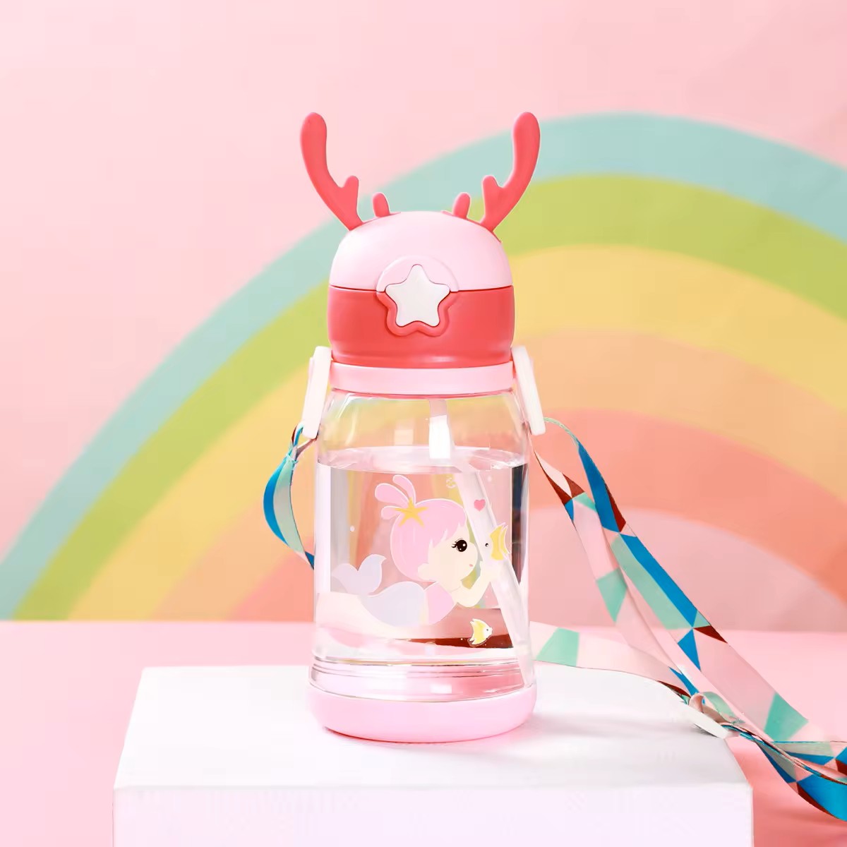 UK-0603 Cute cartoon children antlers kawaii kids water bottle school large capacity girls/boys portable water bottles child