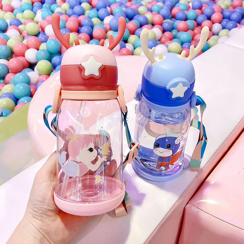 UK-0603 Cute cartoon children antlers kawaii kids water bottle school large capacity girls/boys portable water bottles child