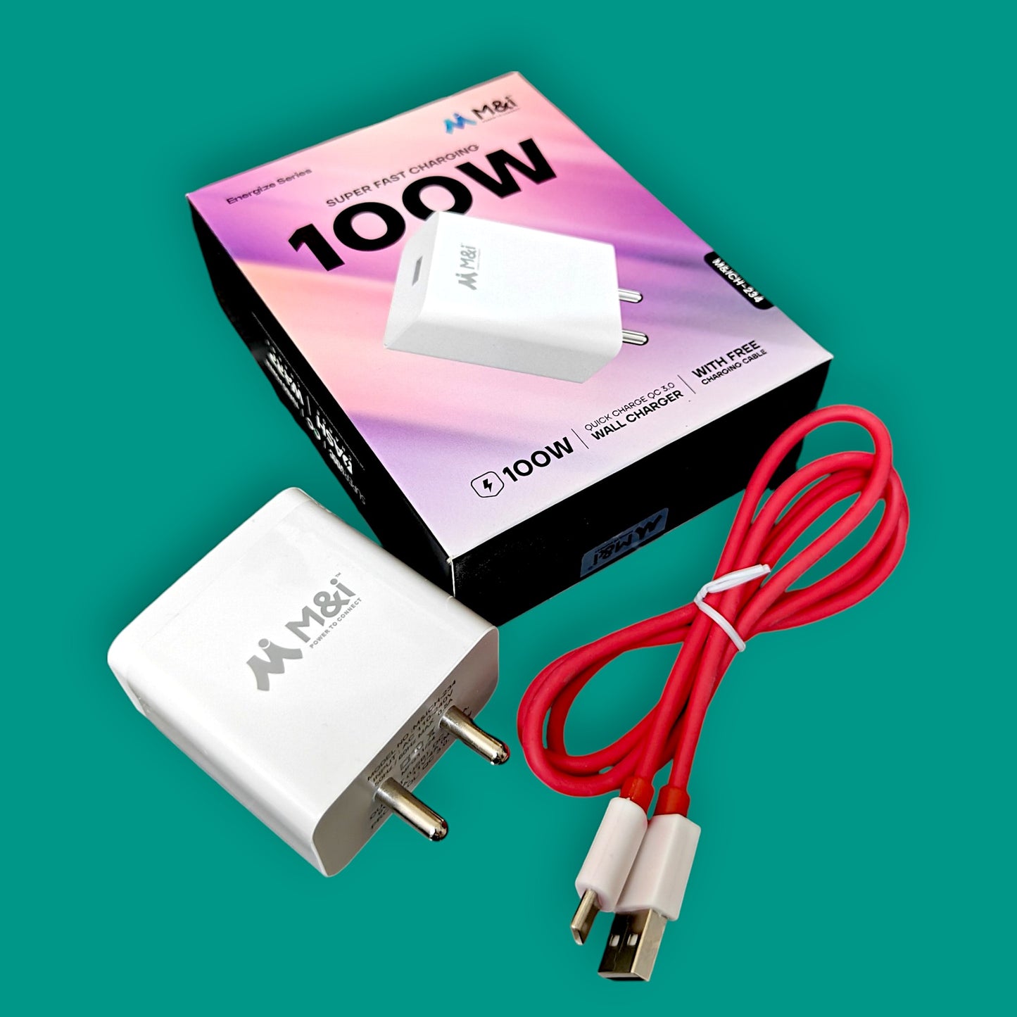 UK-0671 M&i 100W Fast Charing Adaptor & Cable Combo Compatible with OnePlus, Samsung, Realme, Xiaomi, Oppo, Vivo & Other Smartphones, Type C Charger