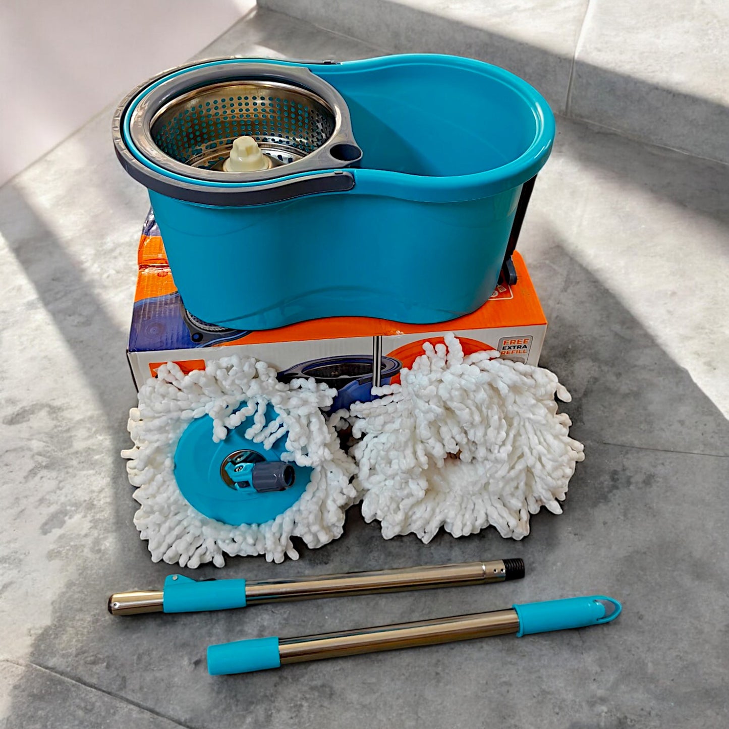 UK-0701 Spin Mop with Stainless Steel Wringer, Bucket Floor Cleaning