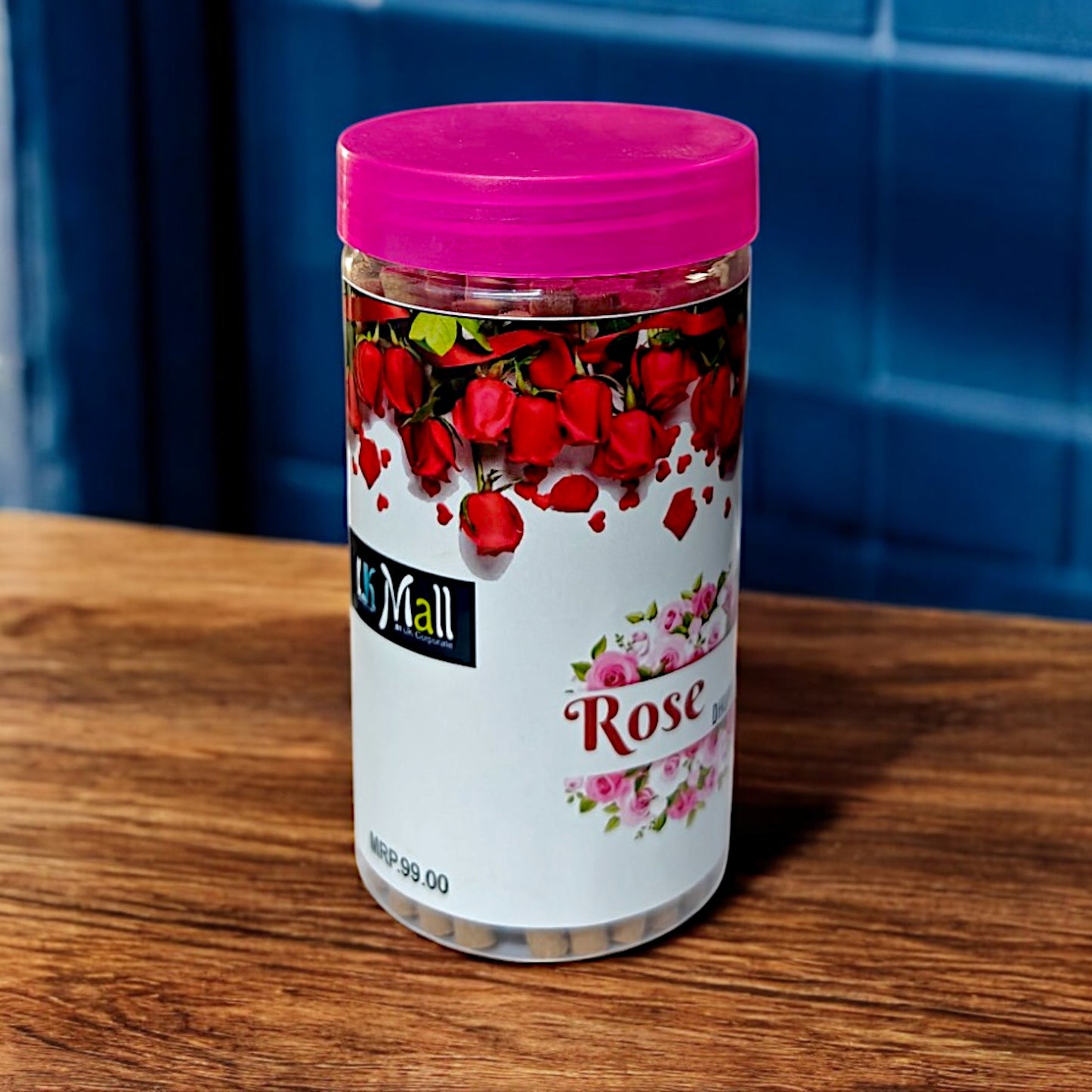 UK-0744 ROSE Dhoop Batti Sticks with dhoop Stand Holder in Box , Dhoop for Pooja, 1 Jar X 100g (buy 1 get 1 free)