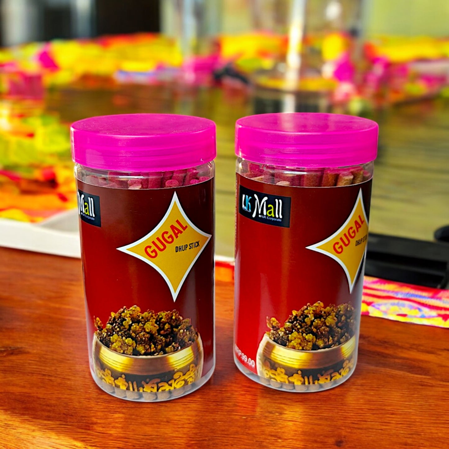 UK-0745 GUGAL Dhoop Batti Sticks with dhoop Stand Holder in Box , Dhoop for Pooja, 1 Jar X 100g (buy 1 get 1 free)