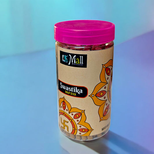 UK-0747 SWASTIKA Dhoop Batti Sticks with dhoop Stand Holder in Box , Dhoop for Pooja, 1 Jar X 100g (buy 1 get 1 free)