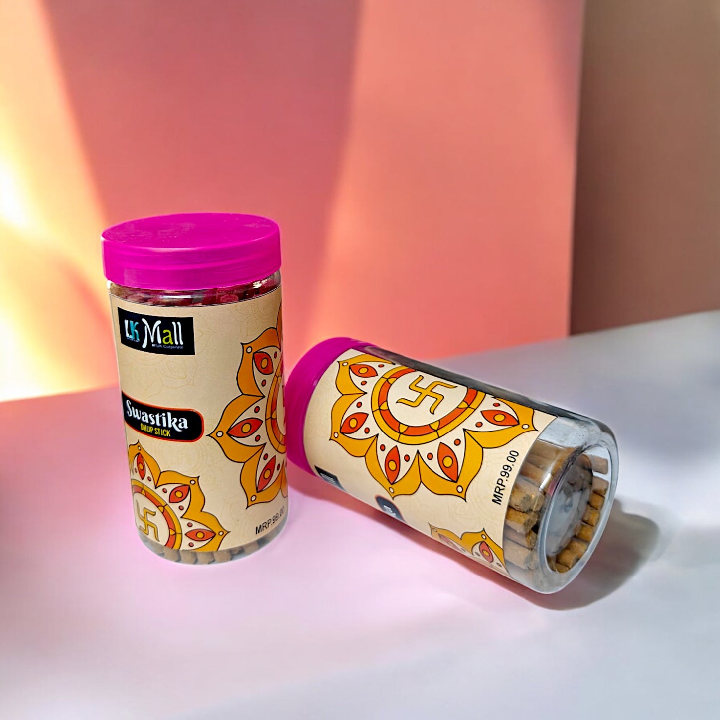 UK-0747 SWASTIKA Dhoop Batti Sticks with dhoop Stand Holder in Box , Dhoop for Pooja, 1 Jar X 100g (buy 1 get 1 free)