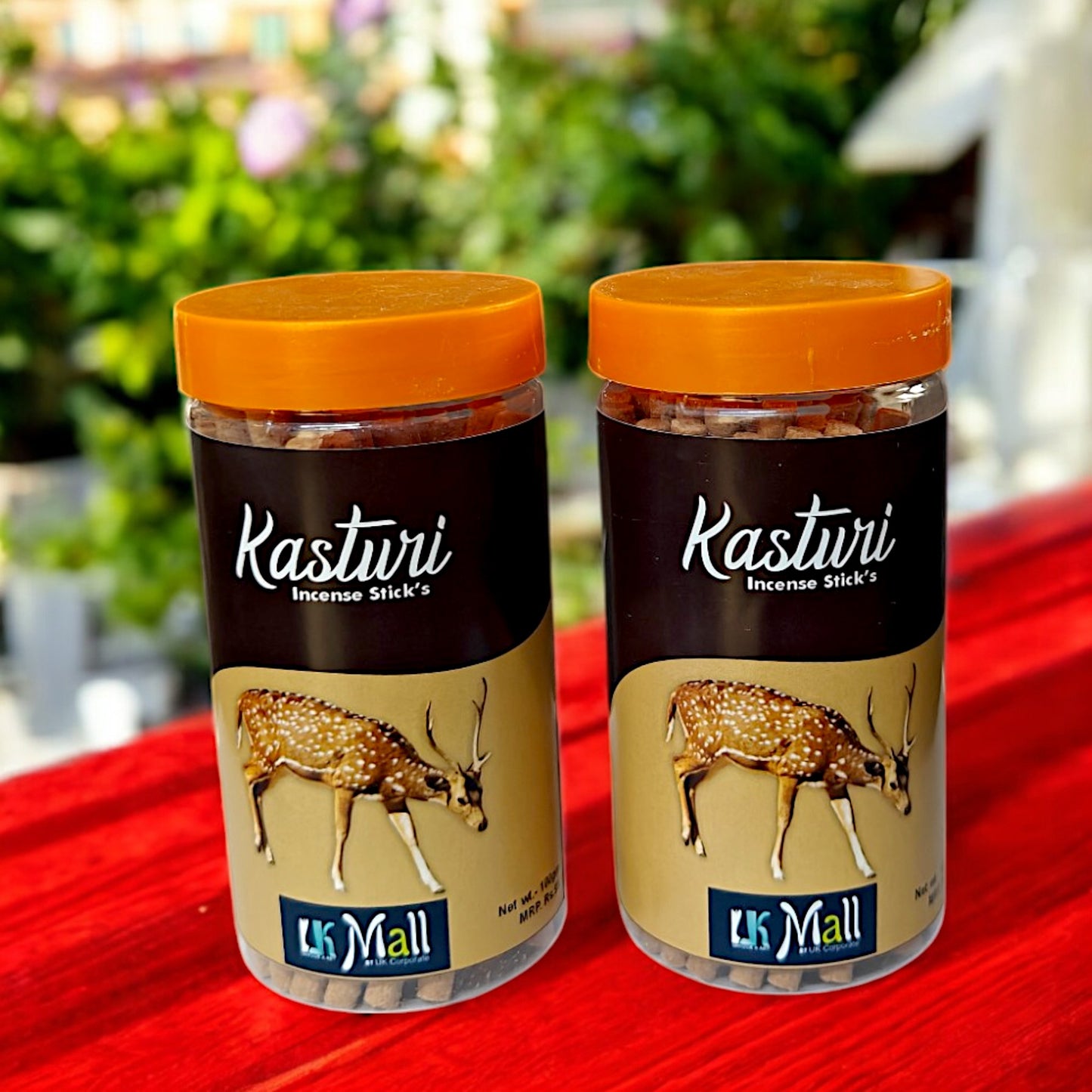 UK-0751 KASTURI Dhoop Batti Sticks with dhoop Stand Holder in Box , Dhoop for Pooja, 1 Jar X 100g (buy 1 get 1 free)