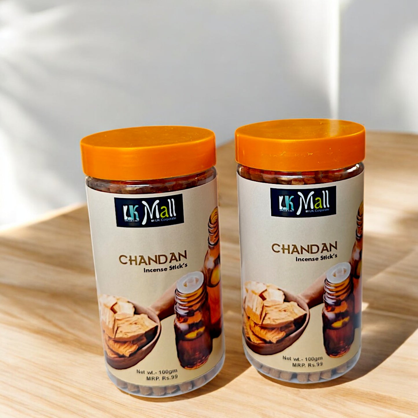 UK-0752 CHANDAN Dhoop Batti Sticks with dhoop Stand Holder in Box , Dhoop for Pooja, 1 Jar X 100g (buy 1 get 1 free)