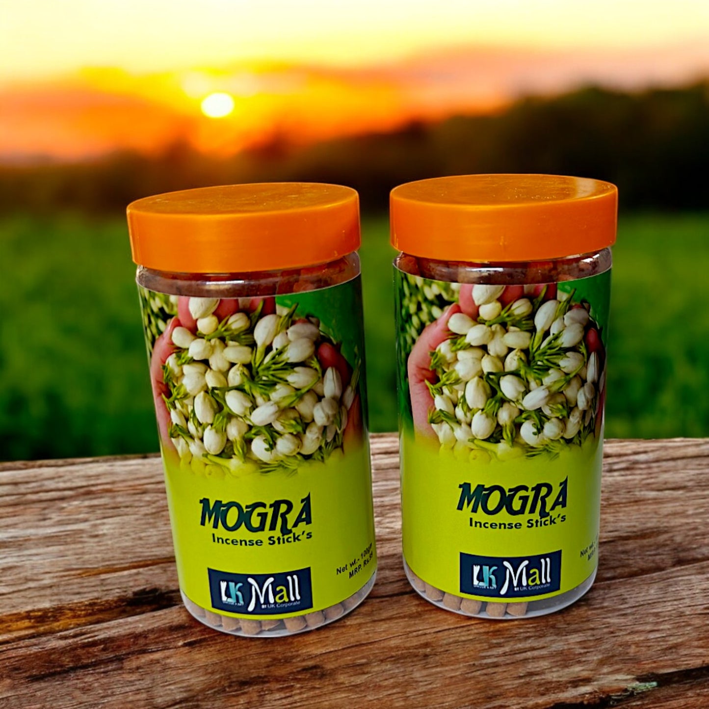 UK-0753 MOGRA Dhoop Batti Sticks with dhoop Stand Holder in Box , Dhoop for Pooja, 1 Jar X 100g (buy 1 get 1 free)