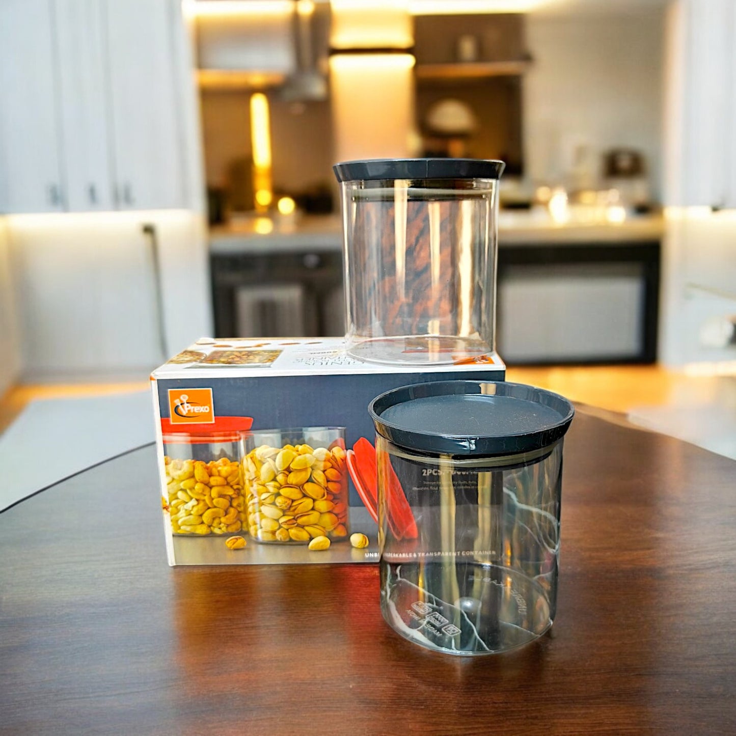 UK-0762 Airtight Canister Set Food Grade BPA free Transparent Canisters Multipurpose Jar for Grocery, Snacks, Nuts, Rice, Flour, Food Grain, Kitchen Storage Container Jar, 600ML (2PCS)