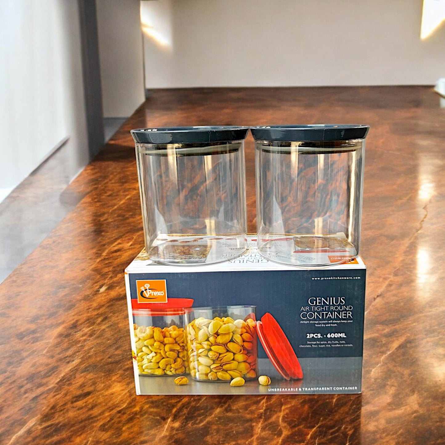 UK-0762 Airtight Canister Set Food Grade BPA free Transparent Canisters Multipurpose Jar for Grocery, Snacks, Nuts, Rice, Flour, Food Grain, Kitchen Storage Container Jar, 600ML (2PCS)