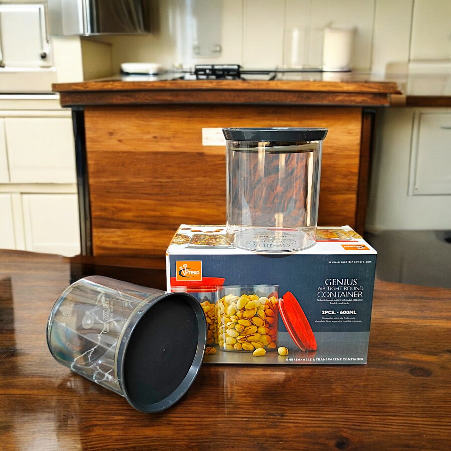 UK-0762 Airtight Canister Set Food Grade BPA free Transparent Canisters Multipurpose Jar for Grocery, Snacks, Nuts, Rice, Flour, Food Grain, Kitchen Storage Container Jar, 600ML (2PCS)