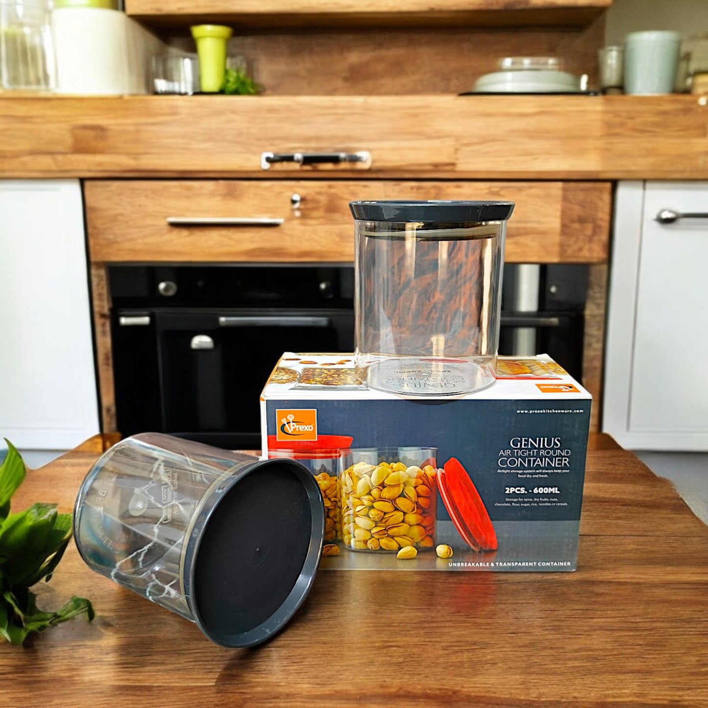 UK-0762 Airtight Canister Set Food Grade BPA free Transparent Canisters Multipurpose Jar for Grocery, Snacks, Nuts, Rice, Flour, Food Grain, Kitchen Storage Container Jar, 600ML (2PCS)