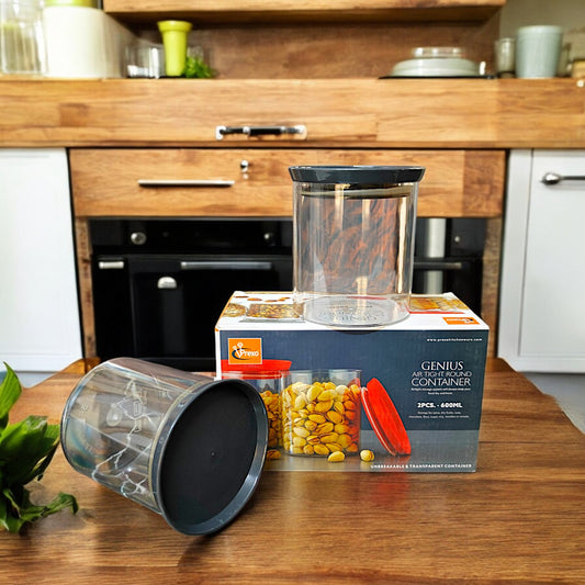 UK-0762 Airtight Canister Set Food Grade BPA free Transparent Canisters Multipurpose Jar for Grocery, Snacks, Nuts, Rice, Flour, Food Grain, Kitchen Storage Container Jar, 600ML (2PCS)