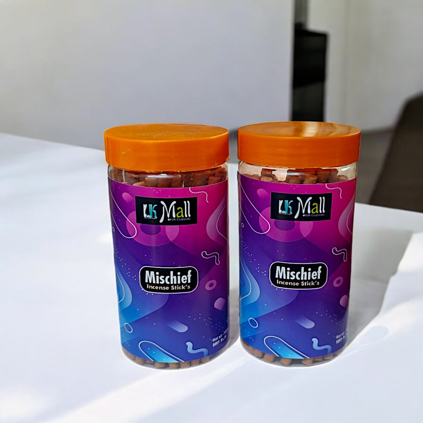 UK-0771 MISCHIEF Dhoop Batti Sticks with dhoop Stand Holder in Box , Dhoop for Pooja, 1 Jar X 100g (buy 1 get 1 free)