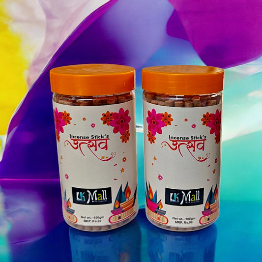 UK-0770 UTSAV Dhoop Batti Sticks with dhoop Stand Holder in Box , Dhoop for Pooja, 1 Jar X 100g (buy 1 get 1 free)