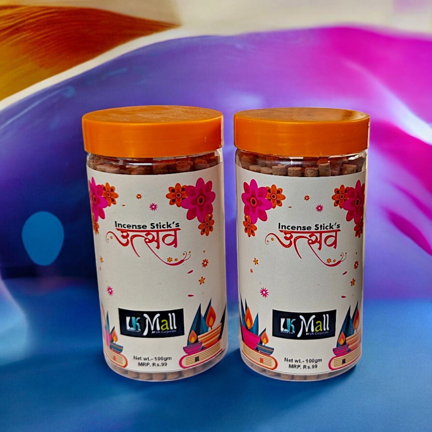 UK-0770 UTSAV Dhoop Batti Sticks with dhoop Stand Holder in Box , Dhoop for Pooja, 1 Jar X 100g (buy 1 get 1 free)