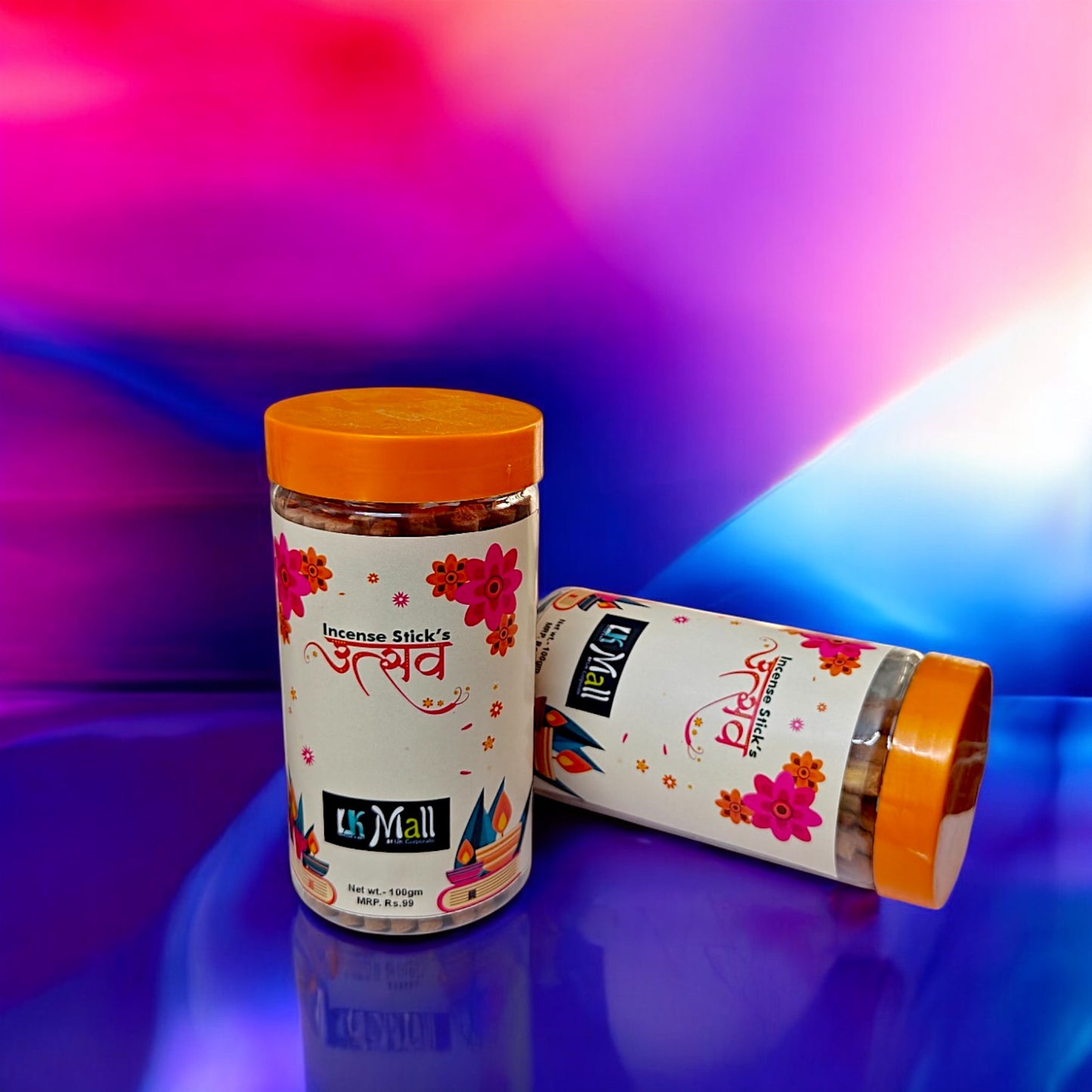 UK-0770 UTSAV Dhoop Batti Sticks with dhoop Stand Holder in Box , Dhoop for Pooja, 1 Jar X 100g (buy 1 get 1 free)