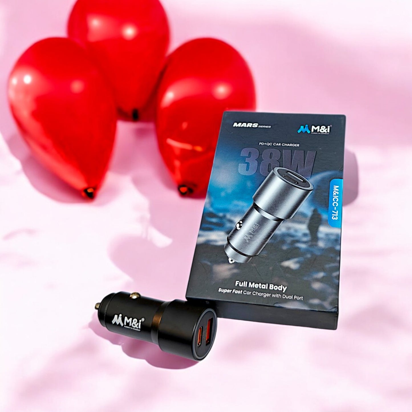 UK-0778 M&i 38 Watts Car Charger, Dual Output (USB + Type C), Rapid Charge, Compact Design, with Over Current & Short Circuit Protection