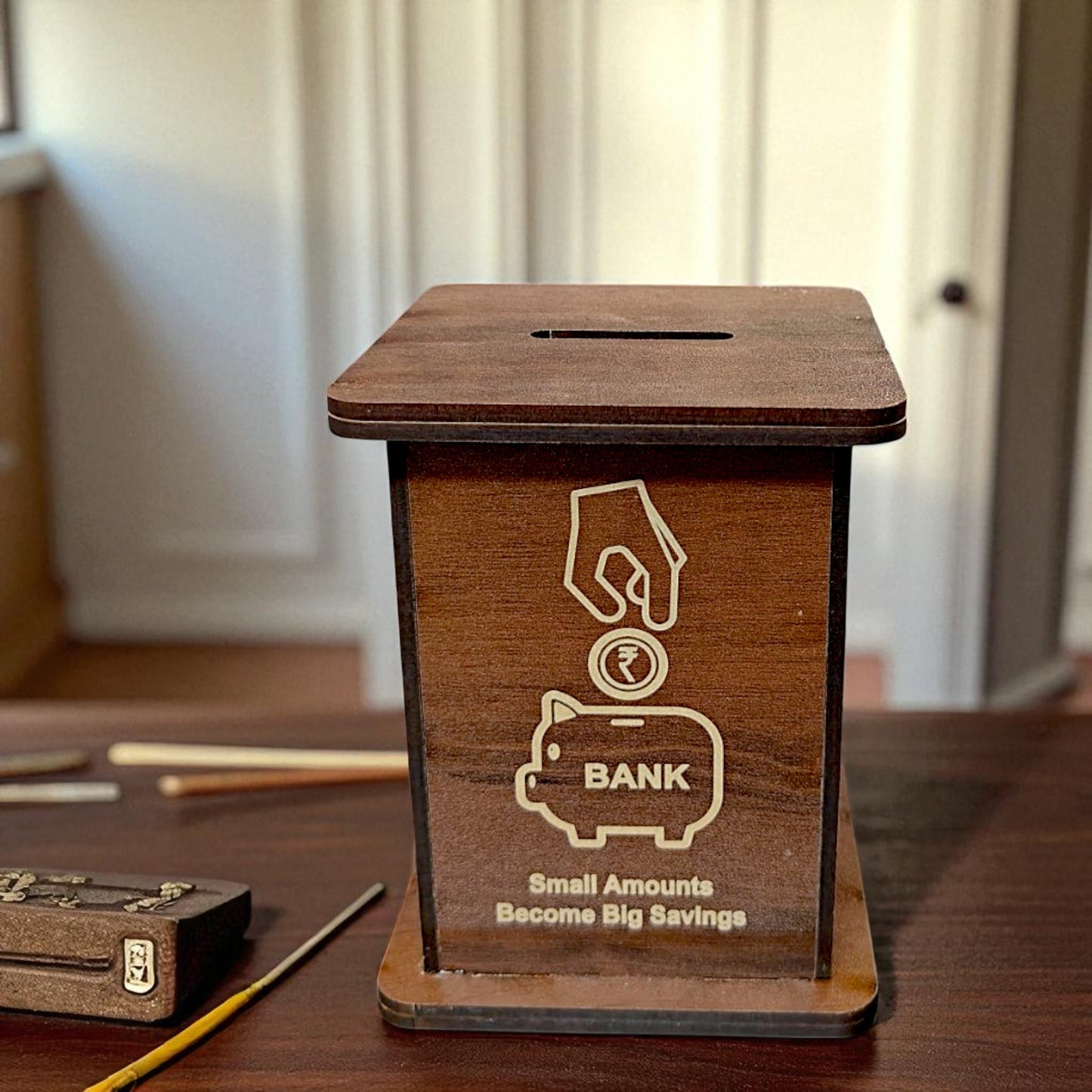 UK-0902 Wooden Money Classic Bank | Big Master Size Piggy Bank | Storage for Kids and Adults, Antique