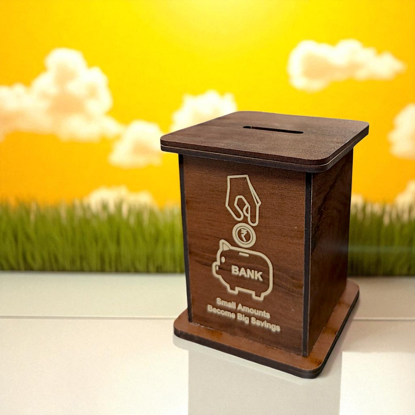 UK-0902 Wooden Money Classic Bank | Big Master Size Piggy Bank | Storage for Kids and Adults, Antique