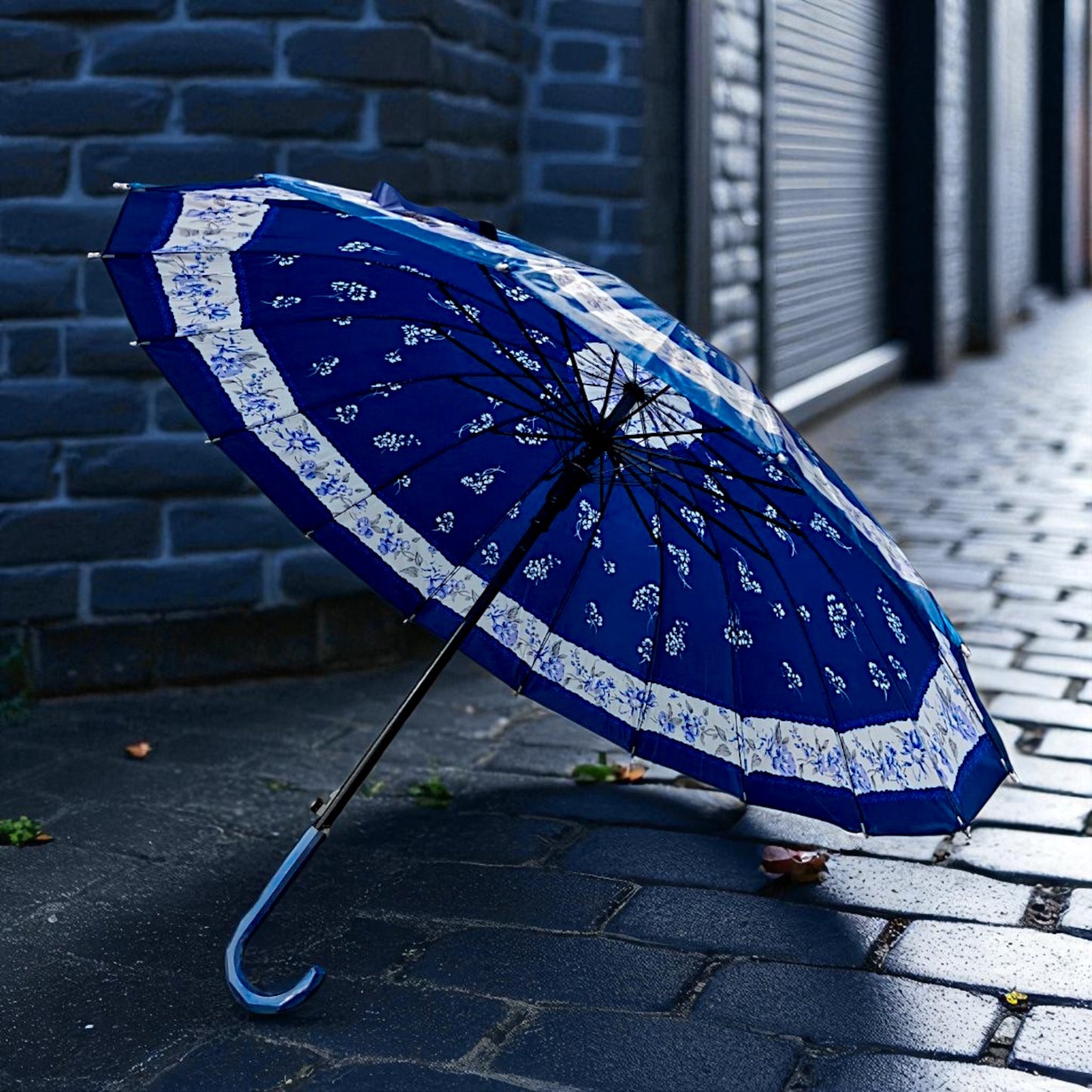 UK-0908 Colorful Flower Pattern Canopy Cross Straight Umbrella