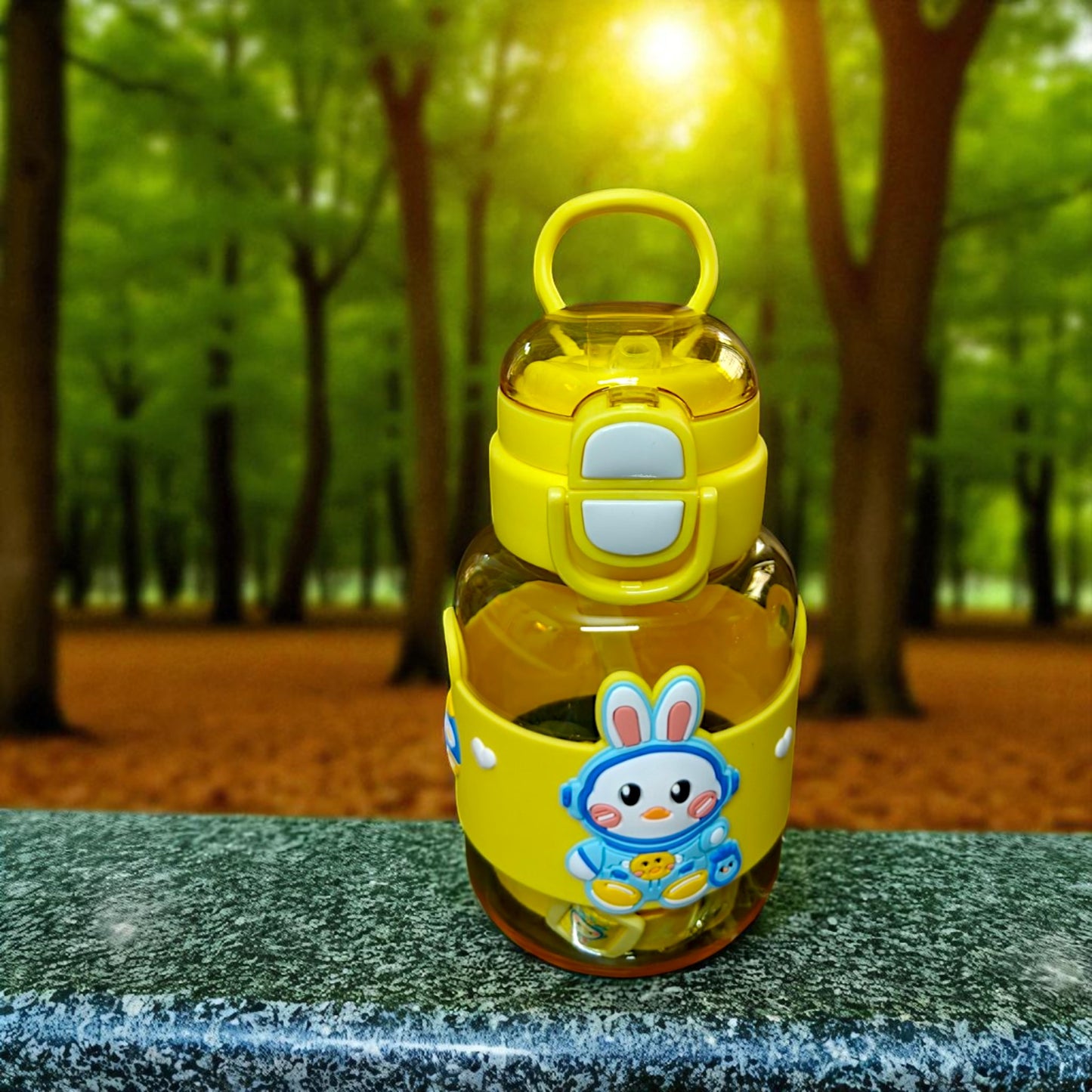 UK-0923 Cute Bear Water Bottle | Customizable Bottle with Stickers | Leak Proof Straw Bottle For School/Travel/Picnic/Outdoor