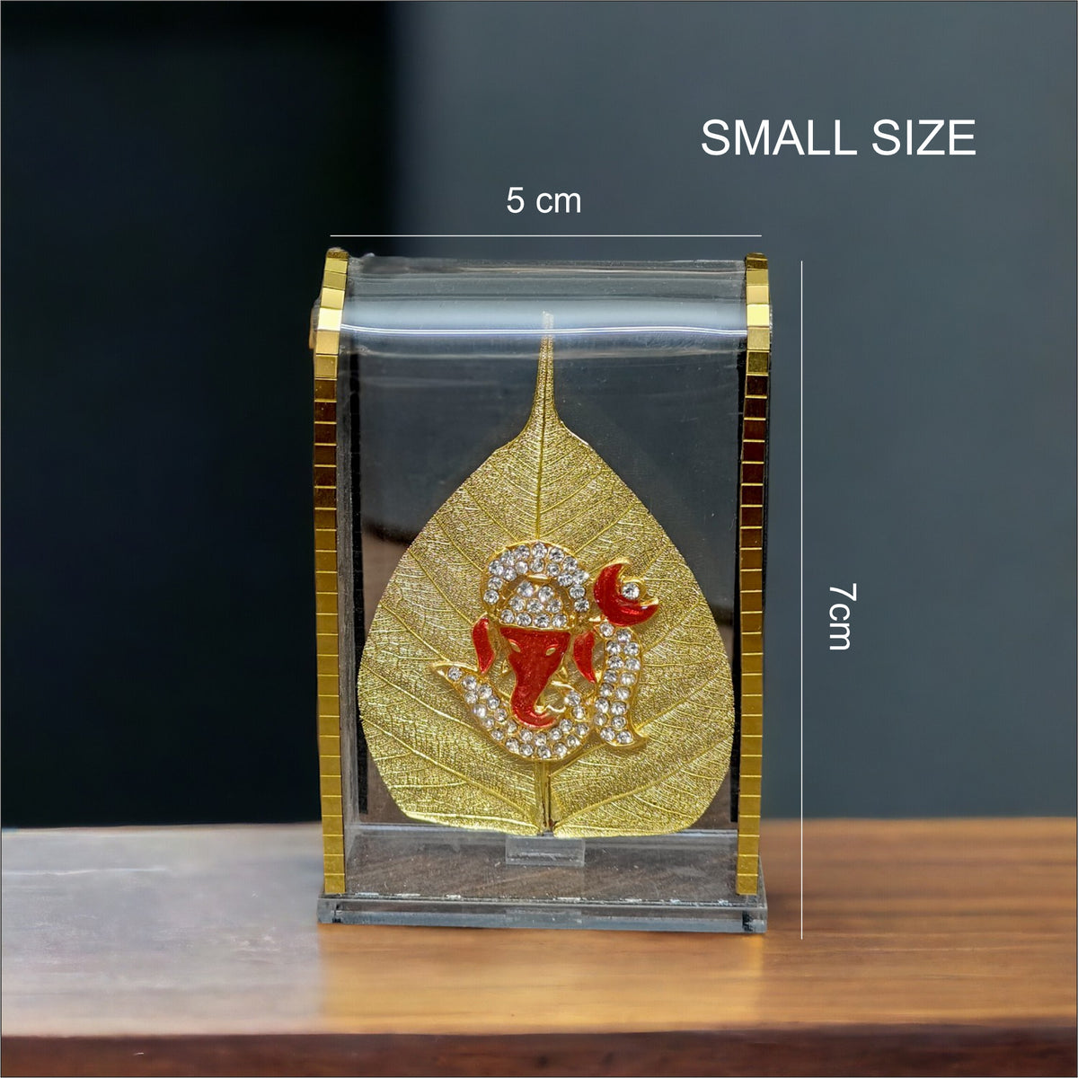 UK-0311 Car Dashboard Original pipal leaf with gold plated Idol Golden Lord Hindu Figurine Show peace Murti Idol Statue for office or home (MIX GOD )