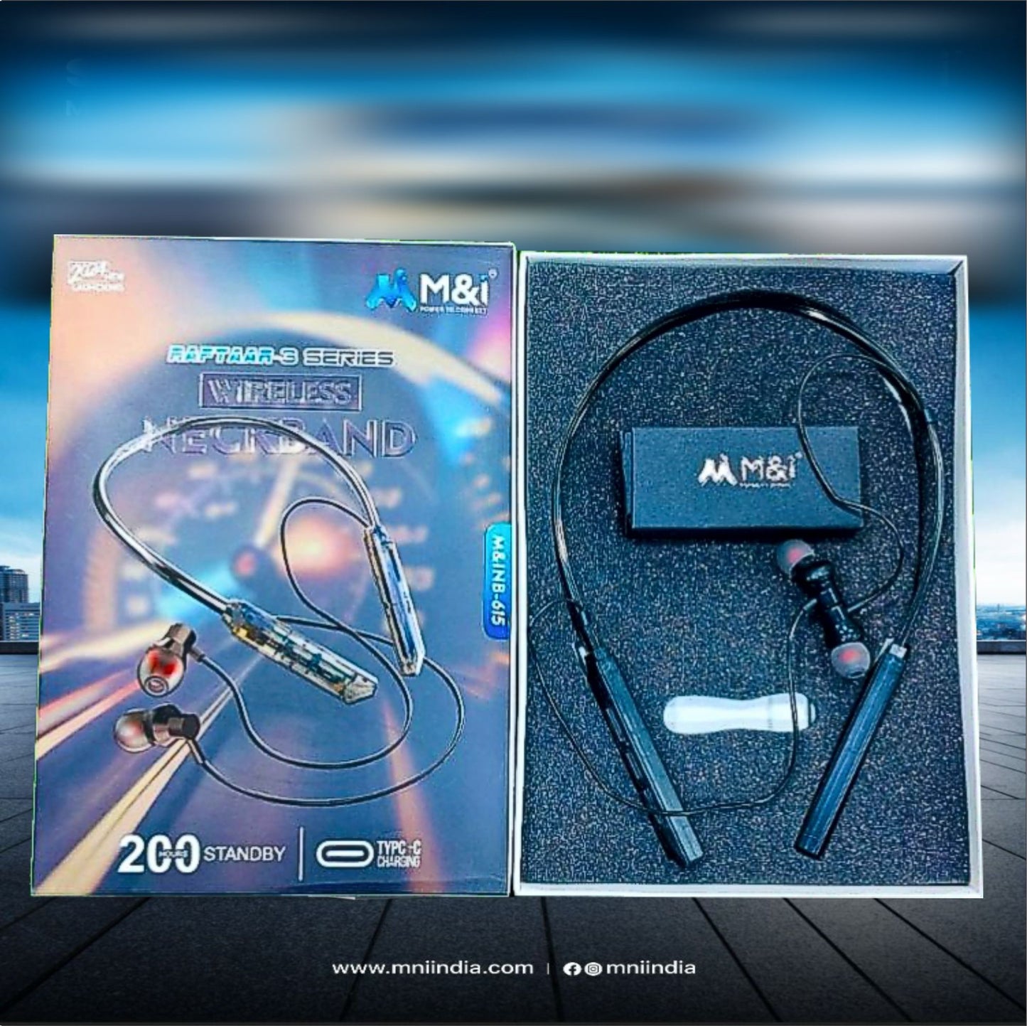 UK-0592 M&i RAFTAAR-3 SERIES WIRELESS NECKBAND (TYPE-C)200HOURS STANDBY(M&INB-615)