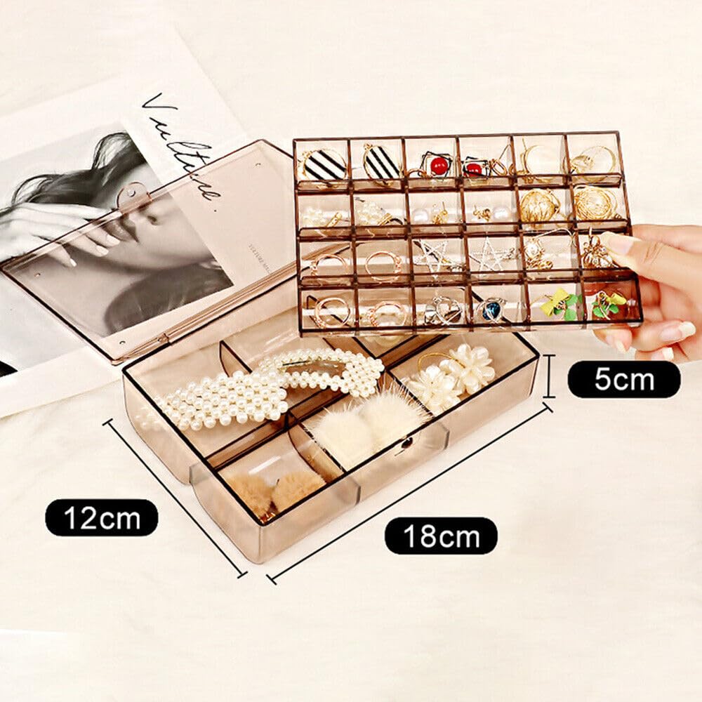 UK-0355 Clear Acrylic Jewelry Organizer Box with 2 Drawers and 30 Compartments, Small Dustproof Jewelry Box for Women and Girls, Earring Display Holder