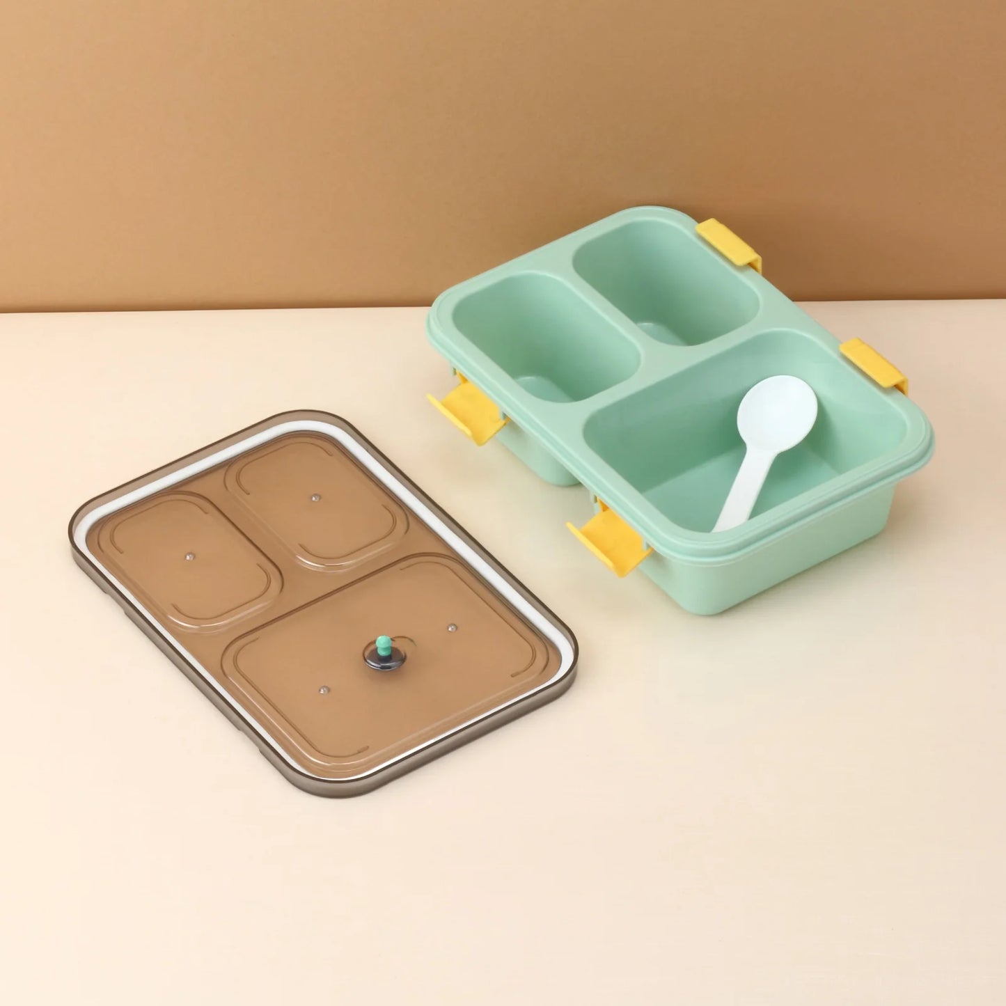 UK-0383 Lunch Box for Kids – 3 Compartment Insulated Lunch Box Plastic Tiffin Box for Boys, Girls, School & Office Men