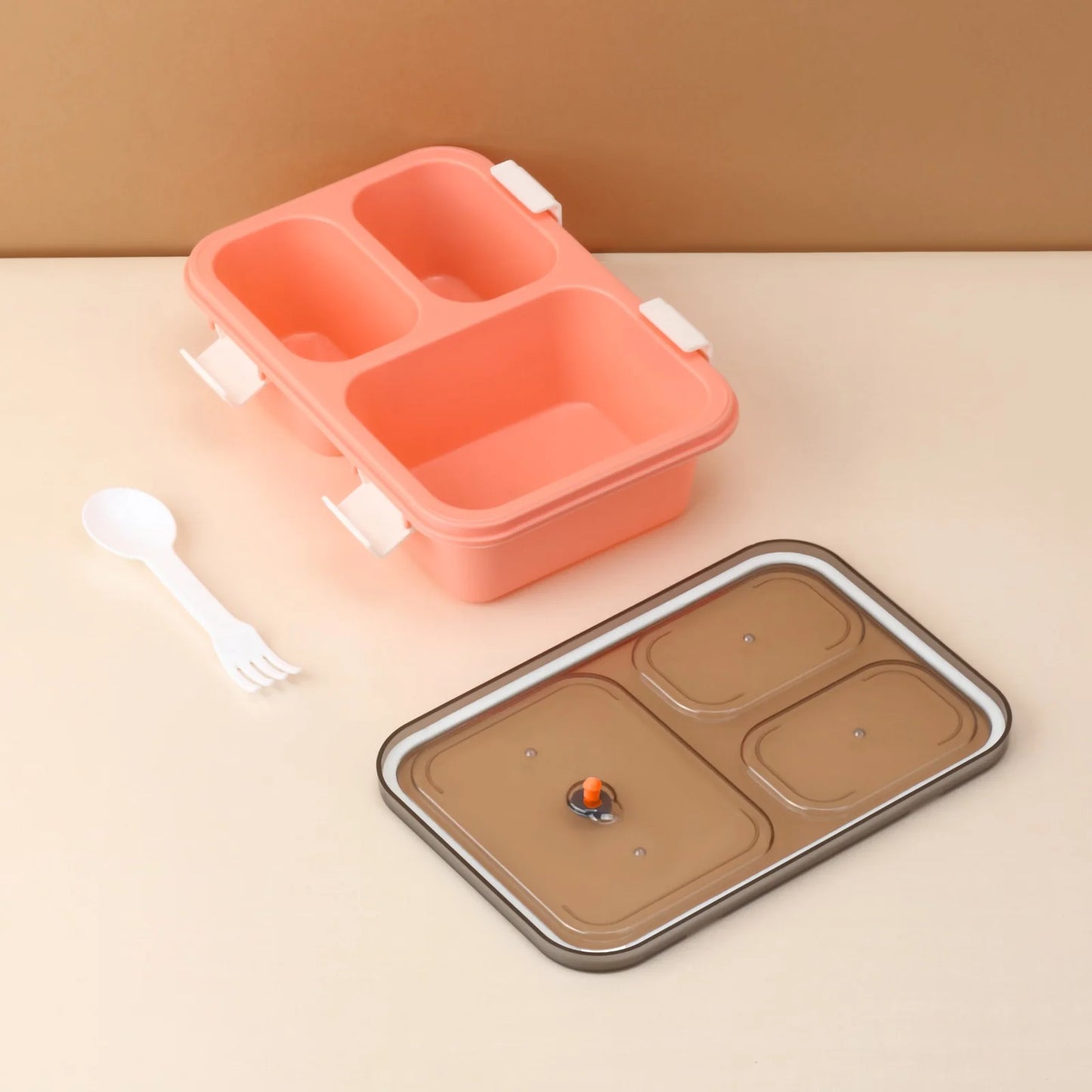 UK-0383 Lunch Box for Kids – 3 Compartment Insulated Lunch Box Plastic Tiffin Box for Boys, Girls, School & Office Men