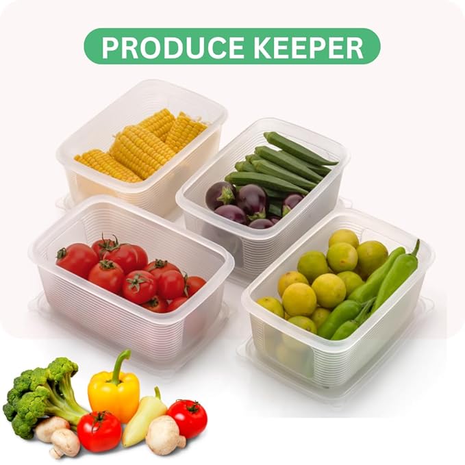 UK-0725 Transparent & Elegant Fridge Storage Boxes,Feeezer Storage Plastic Container Keep Fresh For Storing Fish, Meat, Vegetables, Fruits(1800 Ml,Pack Of 4)