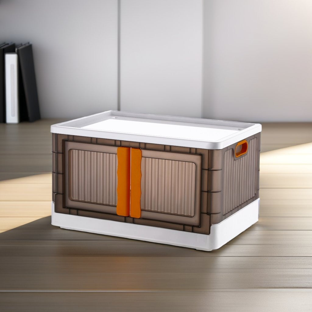 UK-0727 Folding Storage Cabinet, Bottom Roller Stackable Toy Storage 72L 2 Opening Modes PP Foldable for Kitchen