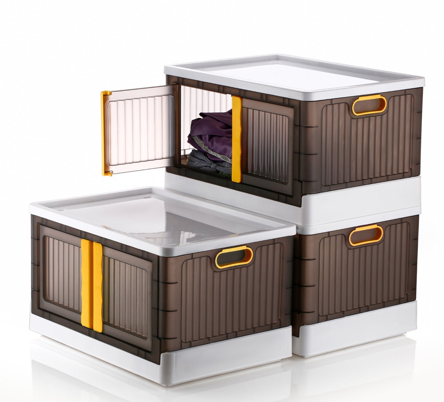 UK-0727 Folding Storage Cabinet, Bottom Roller Stackable Toy Storage 72L 2 Opening Modes PP Foldable for Kitchen