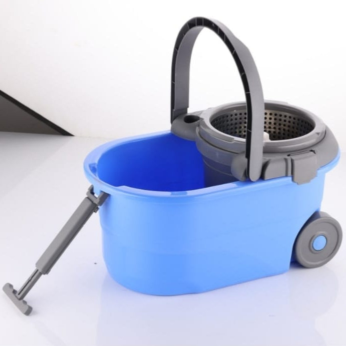 UK-0750 Spin Mop with Bucket for Floor Cleaning with Big Wheels and Stainless Steel Wringer, 2 Microfiber Refills