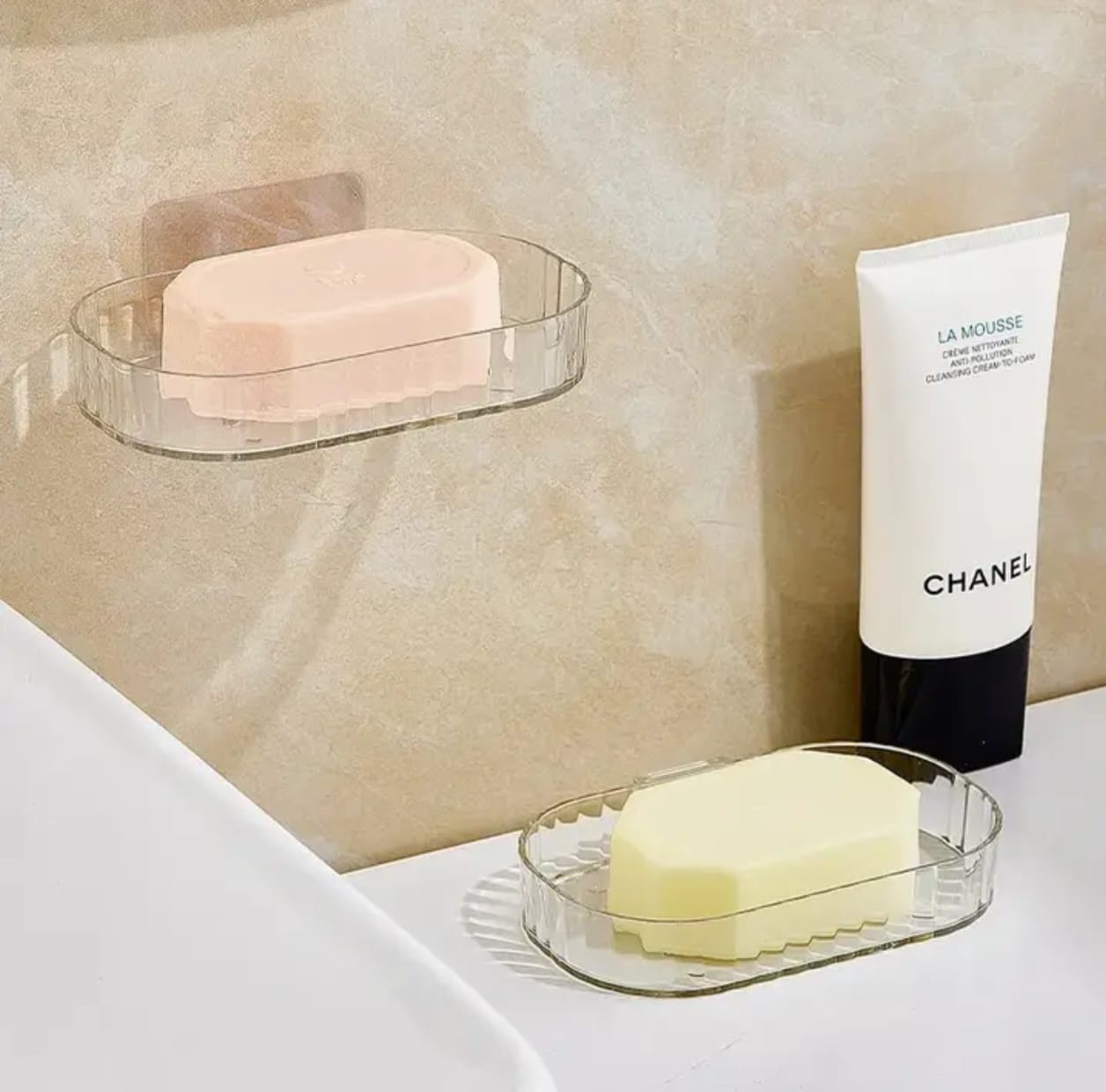 UK-0772 soap Holder for Bathroom/soap case/self-Adhesive soap Holder/soap Stand for Bathroom/Self Draining Transparent Acrylic Soap Dish Holder