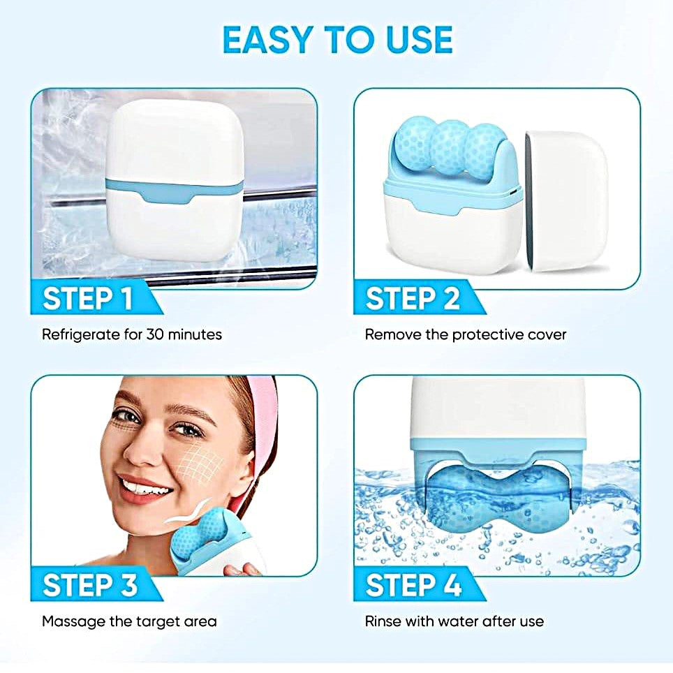 UK-0844 2 in 1 Upgraded Ice Roller For Face and Eyes, Neck and Body | For Puffy Eyes, Pimple | Easy to Use and Carry | Unbreakable and Reusable | Glowing and Clear Skin, Women Gift