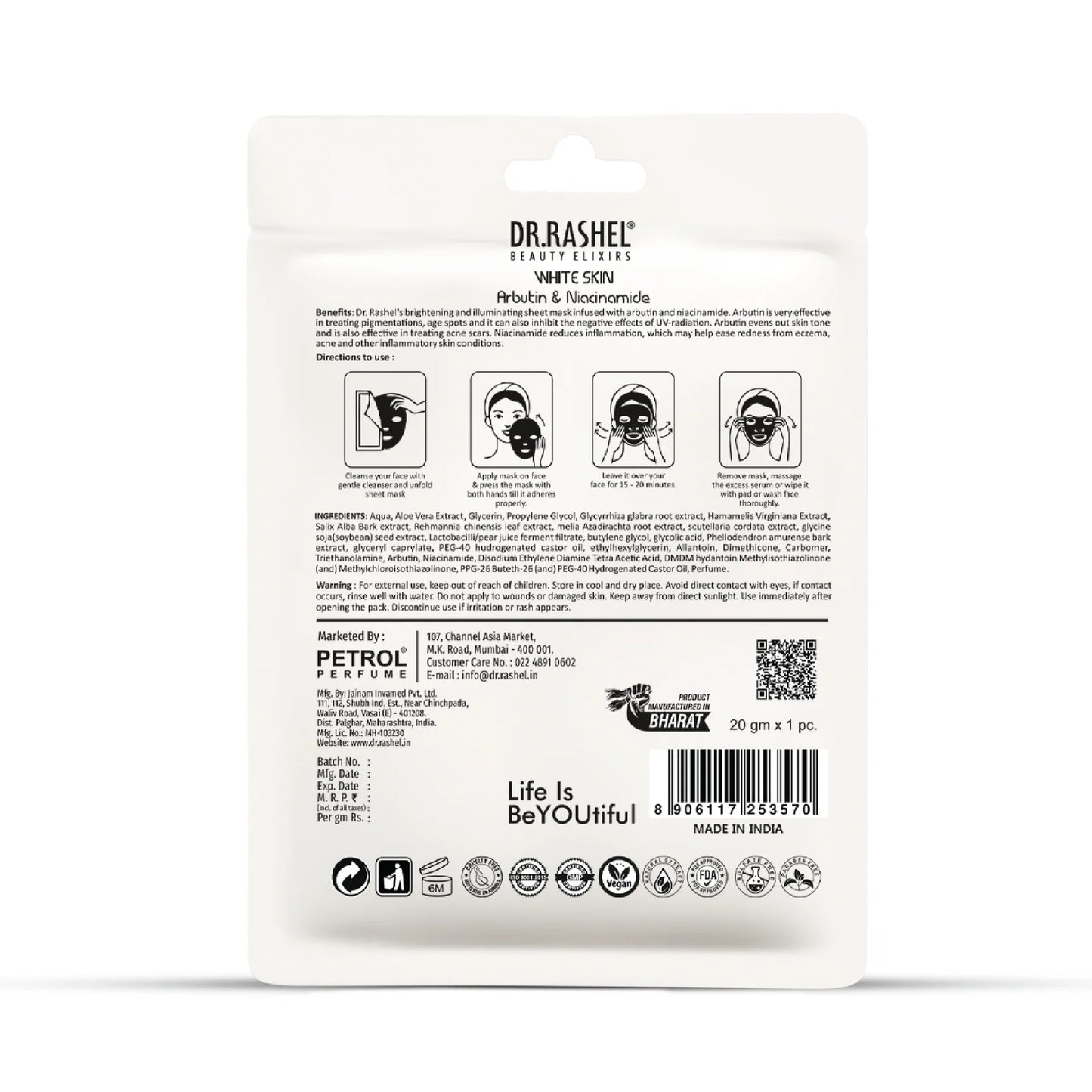 UK-0605 DR.RASHEL White Skin Sheet Mask with Serum (1pc)