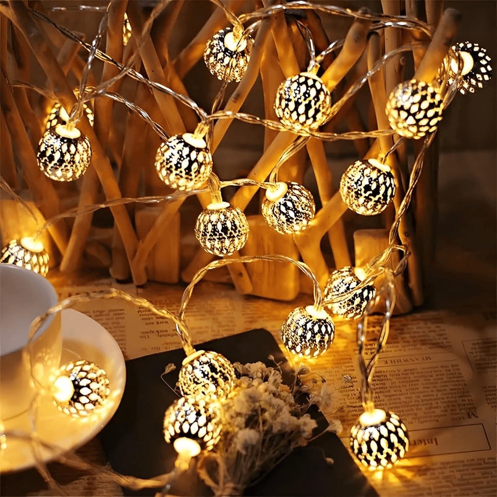 UK-1010 Diwali String Lights, 1 2LED Moroccan Golden Globe Christmas Lights Decorations for Indoor Outdoor Home Xmas Tree