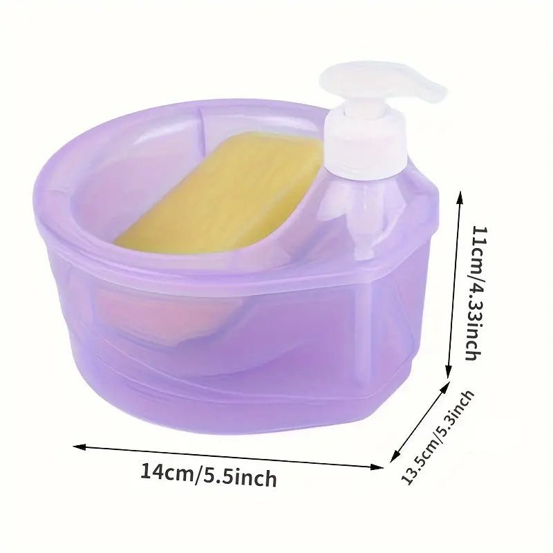 UK-0093 Soap Dispenser and Scrubber Holder Practical Kitchen Automatic Detergent Dispenser with Sponge 2 in 1 Dishwasher Pump Dispenser Press for Home(Big Size)