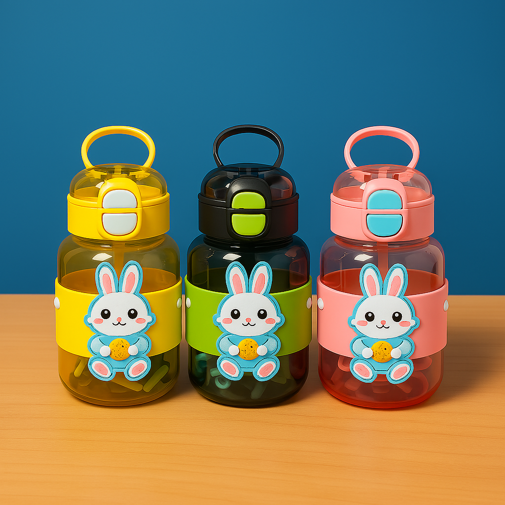 UK-0923 Cute Bear Water Bottle | Customizable Bottle with Stickers | Leak Proof Straw Bottle For School/Travel/Picnic/Outdoor