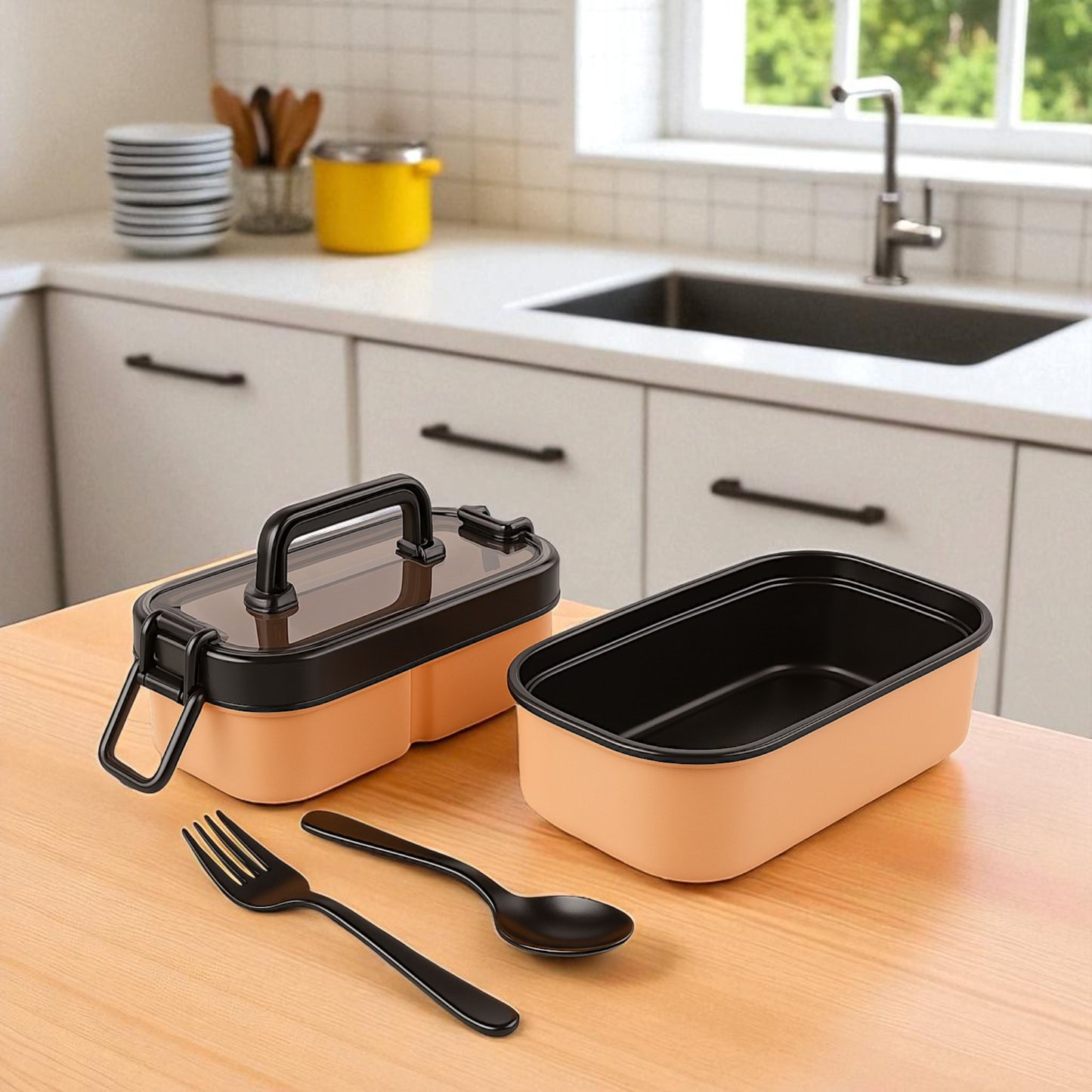 UK-0933 3-Compartment Lunch Box for Office Men and Lunch Box for Kids, Portable Double-Layer Lunch Box with Cutlery and Lid,Microwave Safe Lunch Boxes