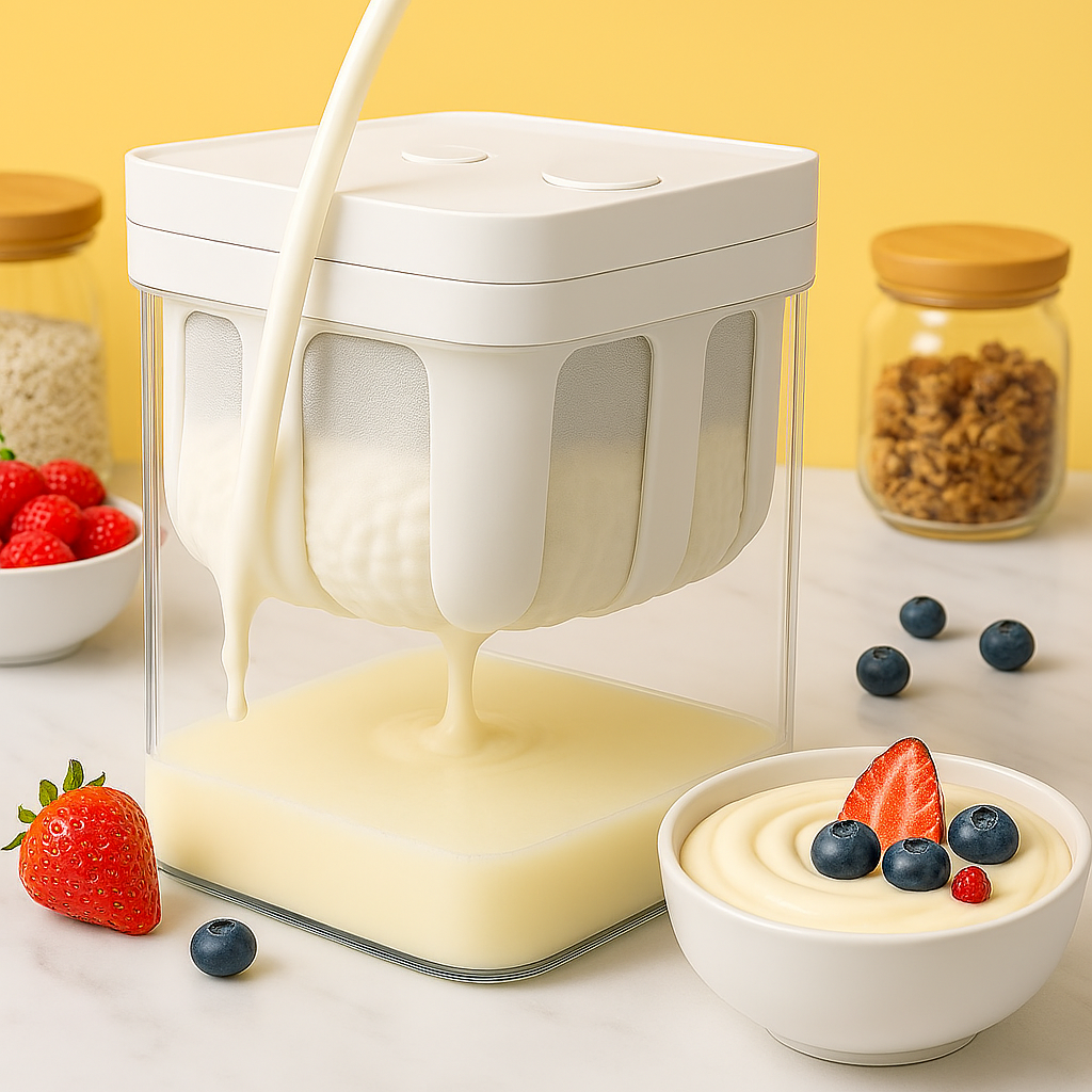 UK-0950 Yogurt Strainer, 1100ml Multi Yoghurt Maker Strainer with Fine Mesh Bag & Lid for Thick Greek Yogurt, Soybean Milk, Kefir, Berries, Soup, Fruit Juice, Coffee
