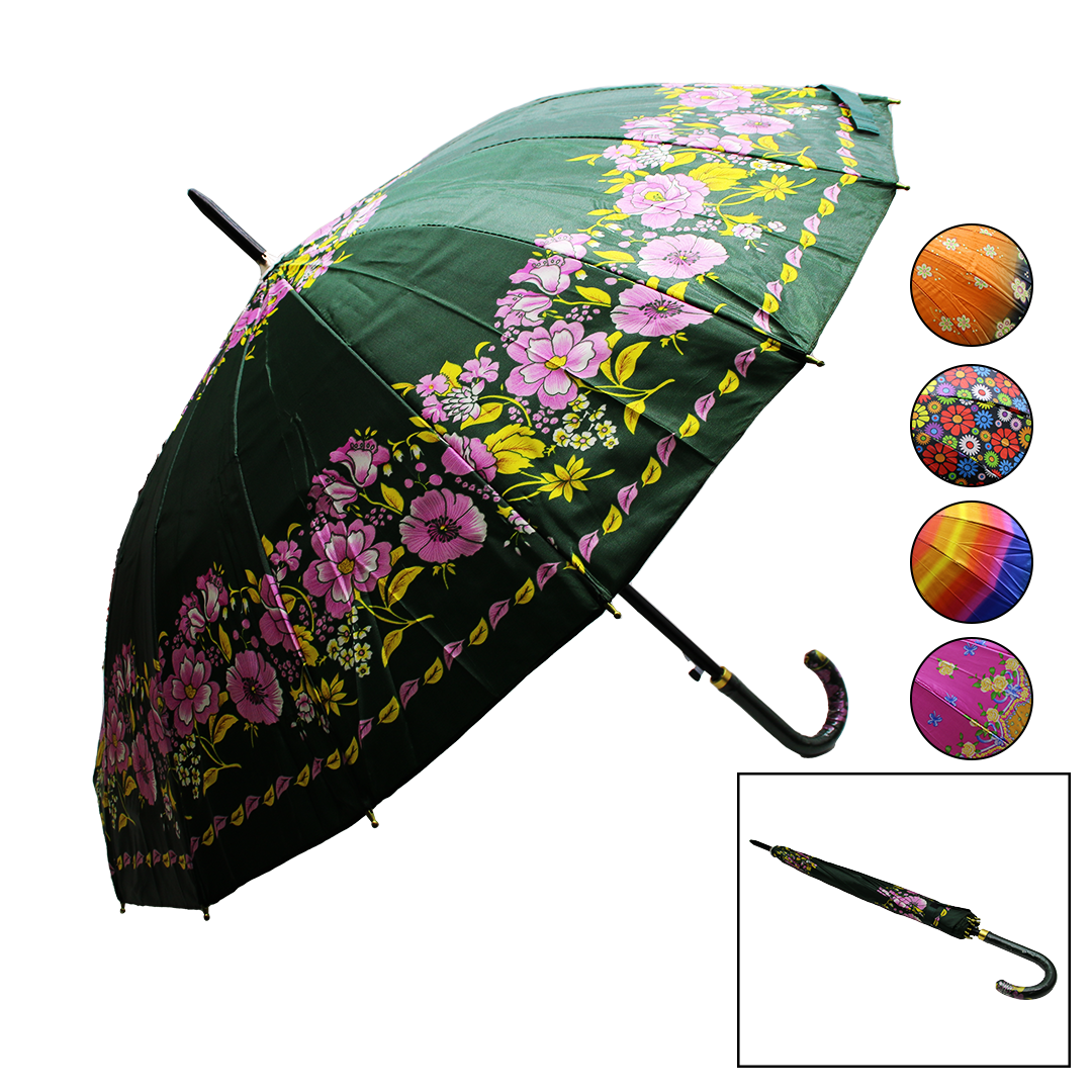 UK-0908 Colorful Flower Pattern Canopy Cross Straight Umbrella